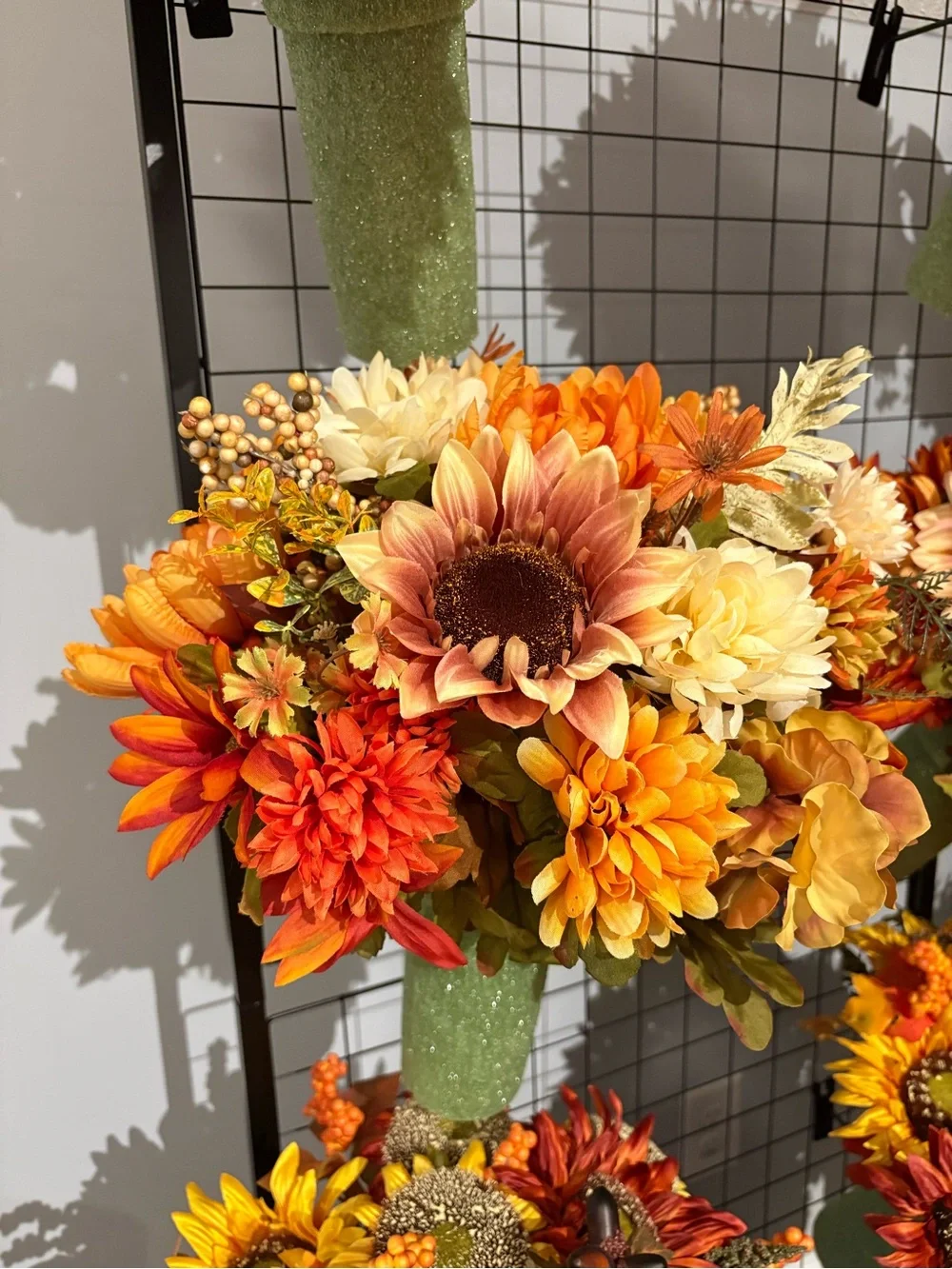 Artificial Fall Floral Bouquet - Orange, Yellow & Cream Set of 2 for headstone